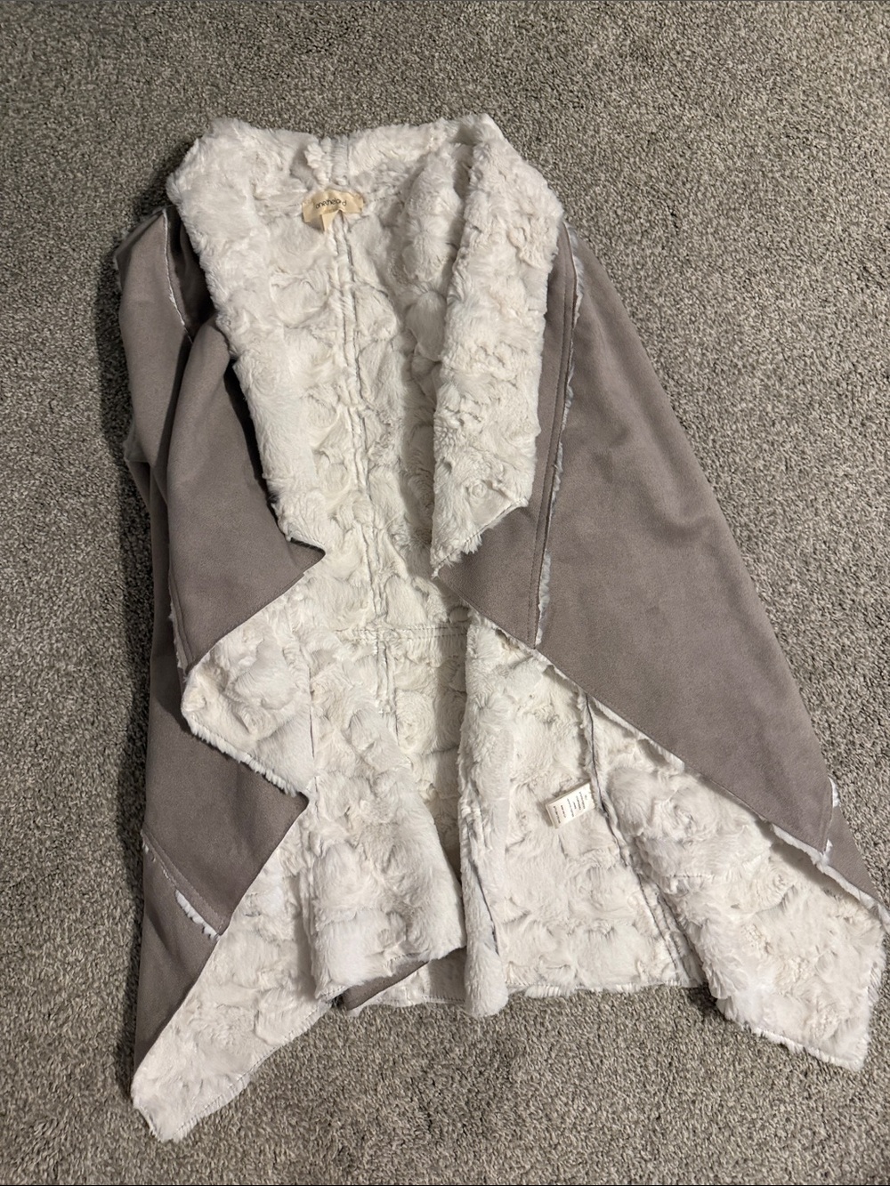 Women's Faux Shearling Drape Cape Coat vest - Taupe & White